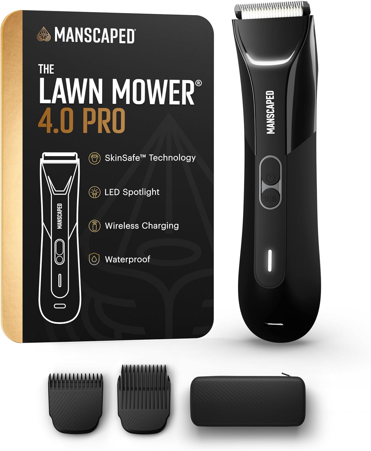 MANSCAPED® The Lawn Mower® 4.0 PRO - Groin &amp; Body Hair Trimmer, Updated SkinSafe® Trimmer Blade, Waterproof Wet/Dry Groomer, USB-C &amp; Wireless Charging Compatible, Men’s Ball Shaver with Travel