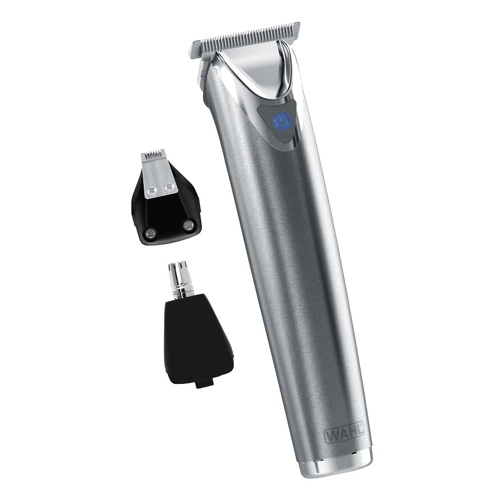 Wahl USA Stainless Steel Lithium-Ion Cordless Beard Trimmer for Men - Rechargeable All in One Men's Beard Trimmer with Rotary Ear &amp; Nose Trimmer, &amp; Detail Trimmer - Model 9818A